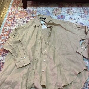 Zara Linen Button Down Shirt Tan